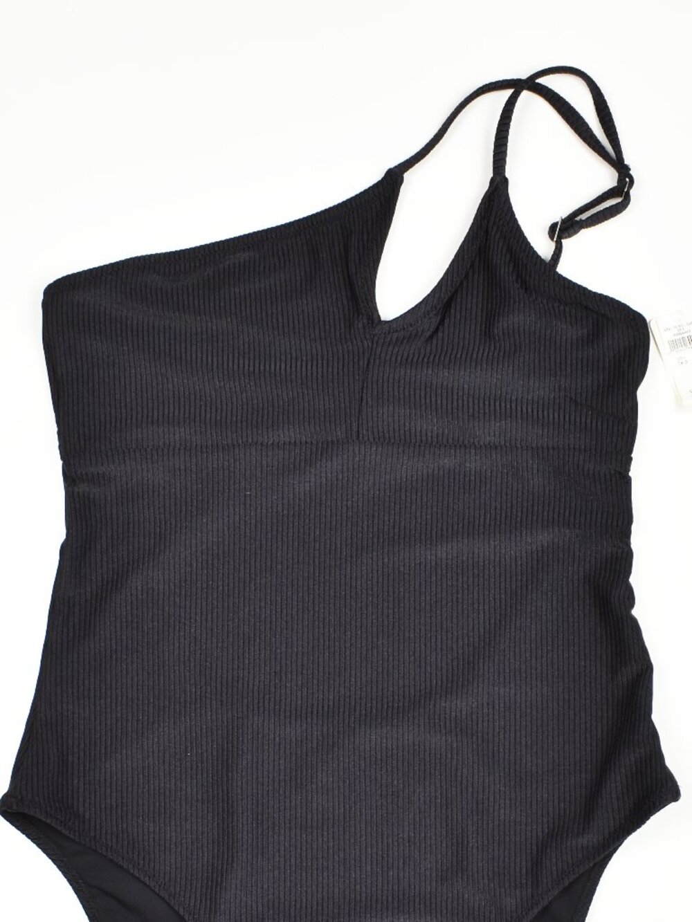 Aerie Shine One-Shoulder Full Coverage Black Ribbed Swimsuit NEW - L - Picture 2 of 7
